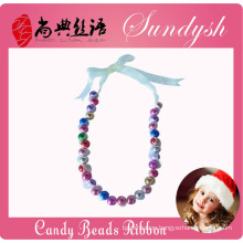 Lovely Handmade Christmas Ribbon Lace Candy Beads Necklace For Kids